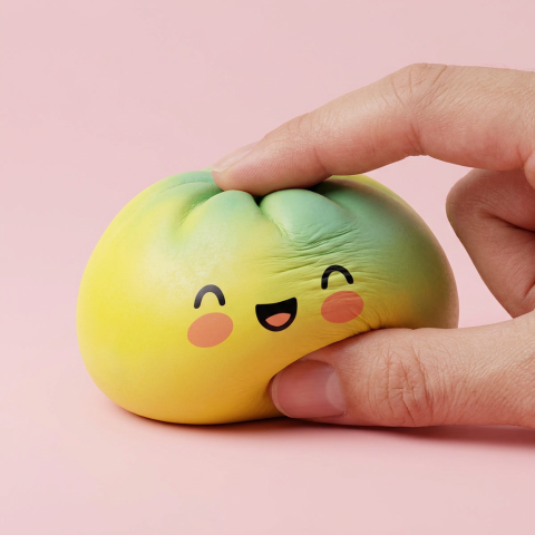 Yellow Fade Dumpling Squishy Auringonlasku puristettuna kädessä