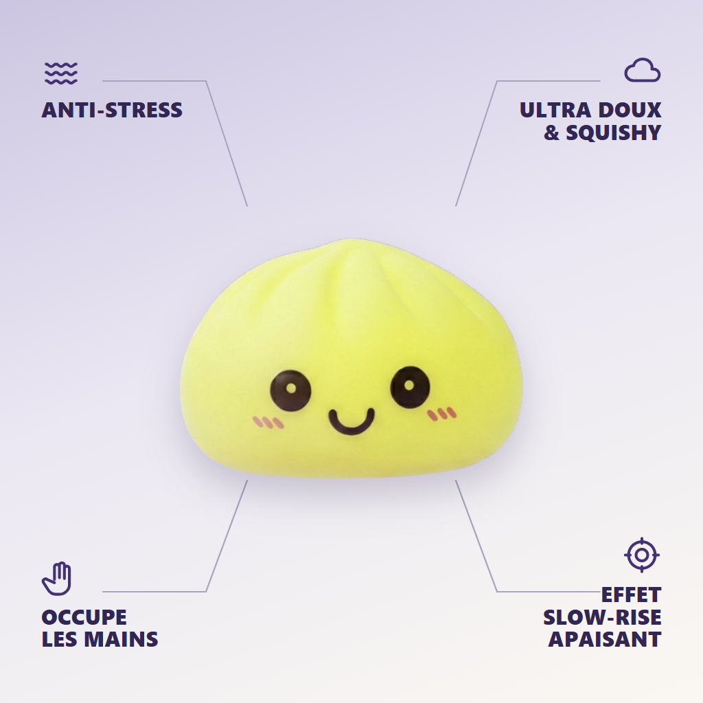 Dumpling Squishy -yövalo, Aurinkoinen Keltainen — antistress, ultrapehmeä, slow-rise