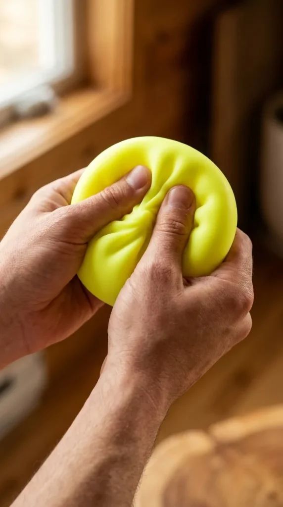 Dumpling Squishy -yövalo, Aurinkoinen Keltainen sormien välissä — asiakaskuva