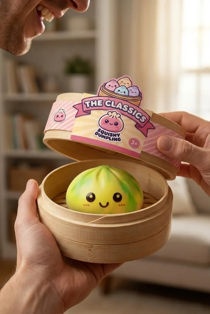 Tie Dye Dumpling Squishy Keltainen avauksen hetkellä