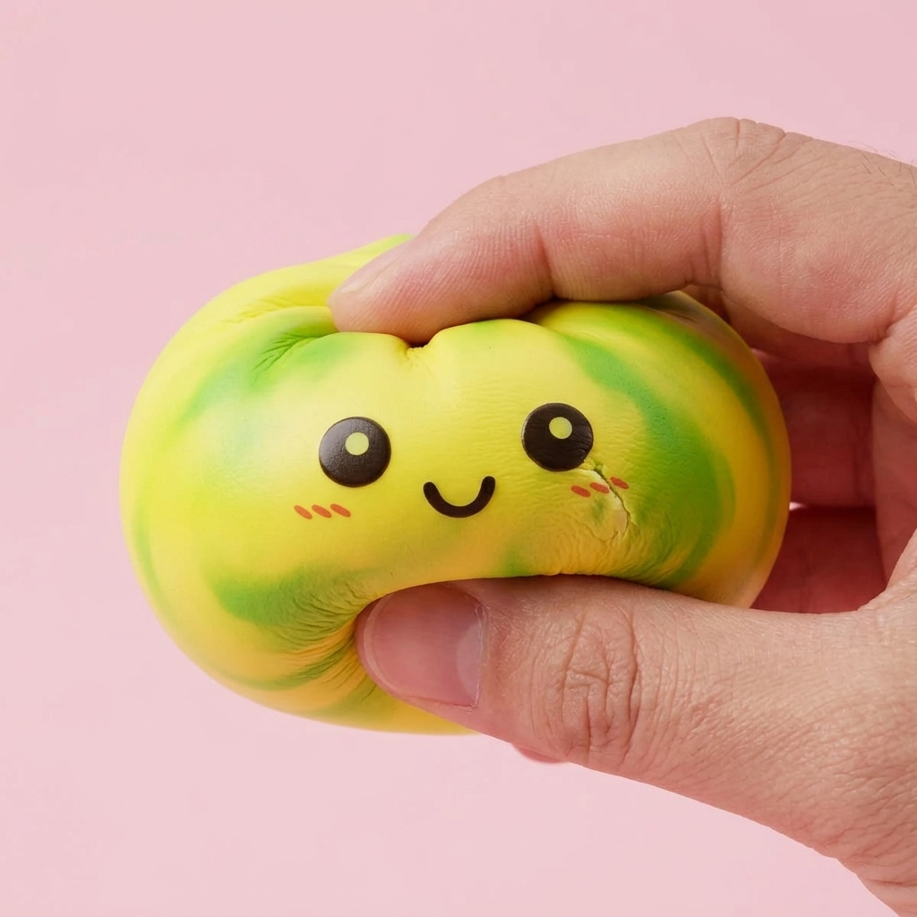 Tie Dye Dumpling Squishy Keltainen slow rise -efekti toiminnassa