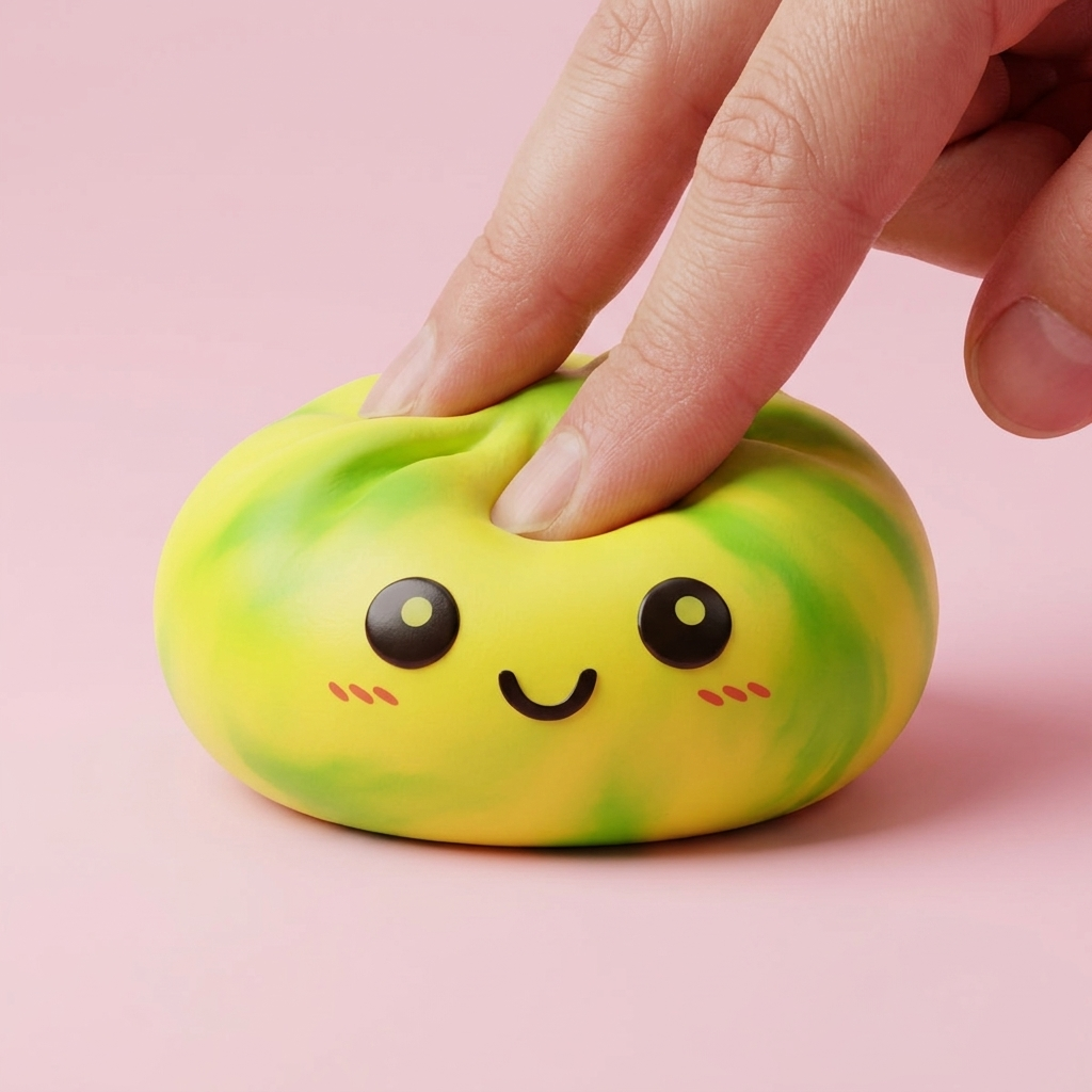 Tie Dye Dumpling Squishy Keltainen puristettuna kädessä
