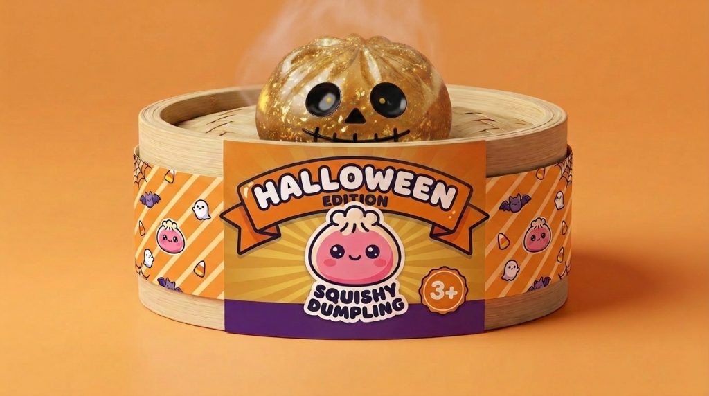 Dumpling Squishy Zombie Halloween Glitter Kulta bambutyylisessä höyrytyskorissa