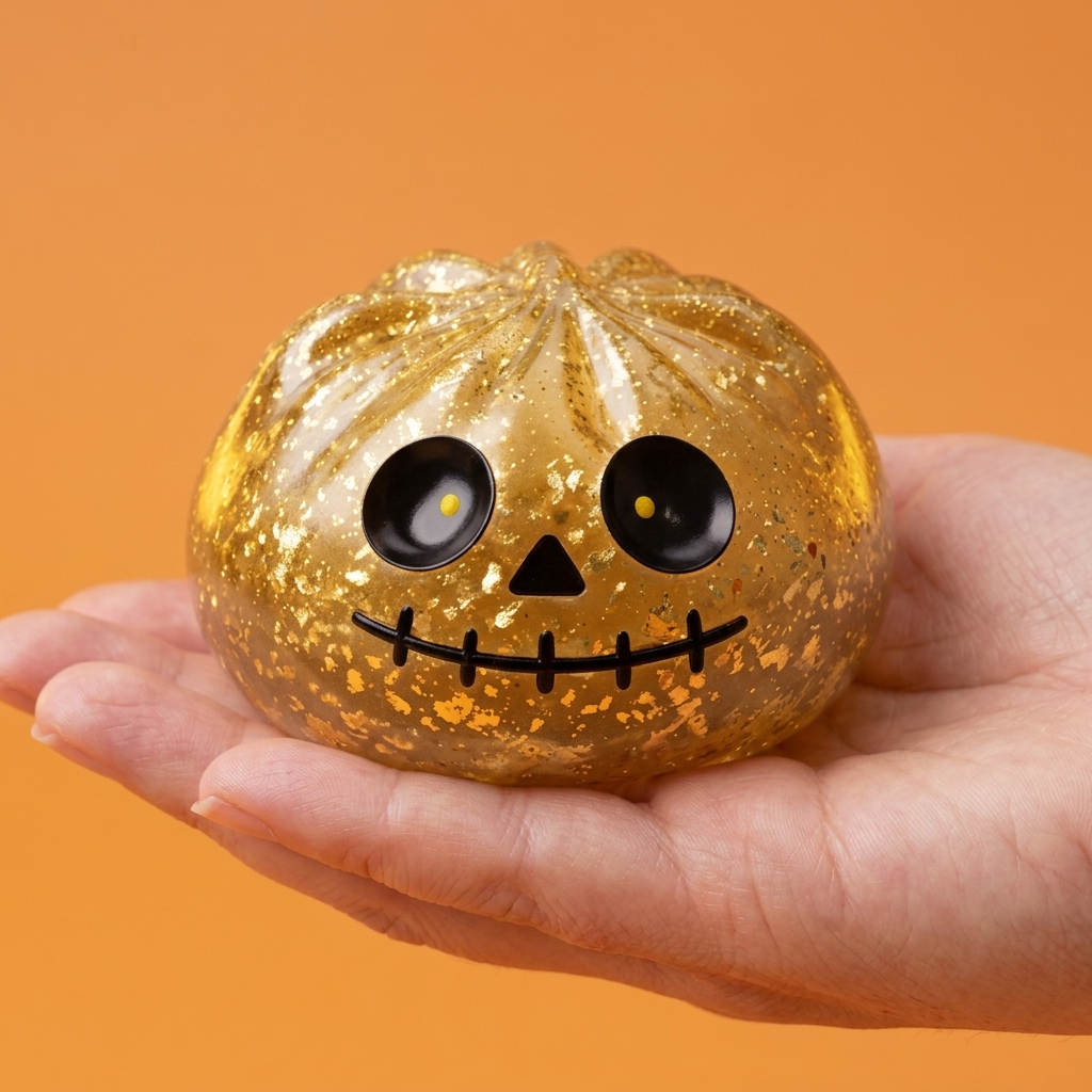 Dumpling Squishy Zombie Halloween Glitter Kulta kädessä — kokovertailu