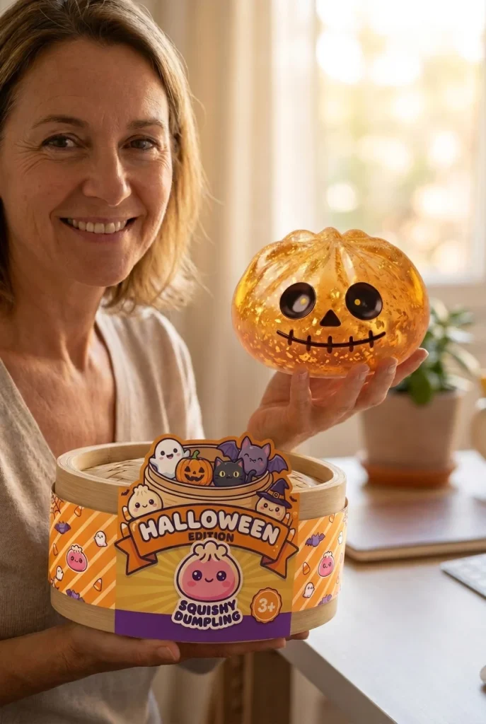 Dumpling Squishy Zombie Halloween Glitter Kulta pakkauksensa kanssa
