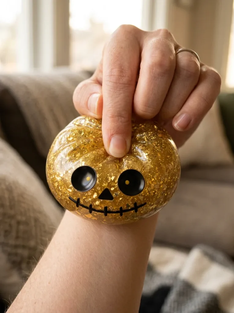 Dumpling Squishy Zombie Halloween Glitter Kulta puristuksessa