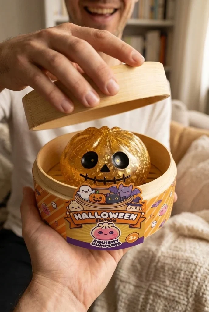 Dumpling Squishy Zombie Halloween Glitter Kulta avauksen hetkellä