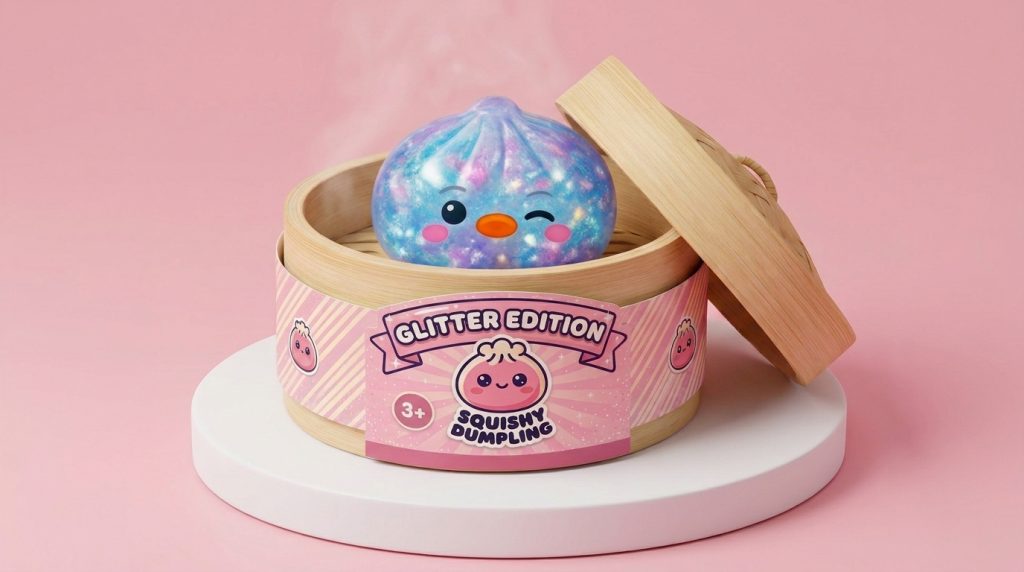 Squishy Dumpling Pingviini Sininen Galaksi bambutyylisessä höyrytyskorissa