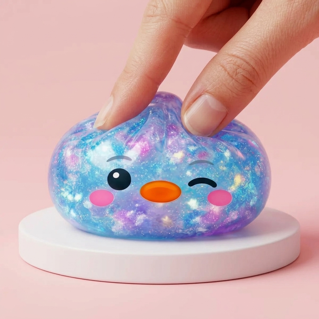 Squishy Dumpling Pingviini Sininen Galaksi puristettuna kädessä