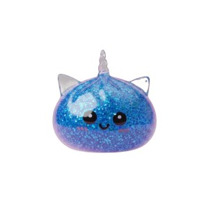 Glitter Dumpling Squishy Sininen Yksisarvinen puristettuna kädessä