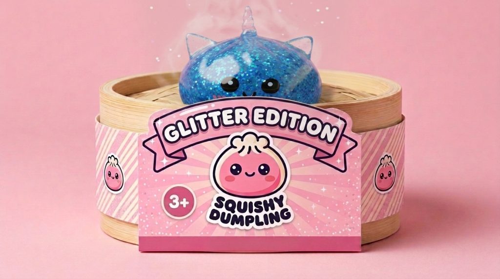Glitter Dumpling Squishy Sininen Yksisarvinen bambutyylisessä höyrytyskorissa