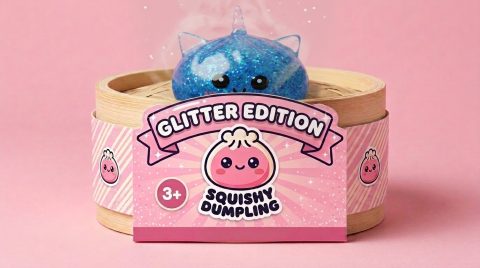 Glitter Dumpling Squishy Sininen Yksisarvinen bambutyylisessä höyrytyskorissa