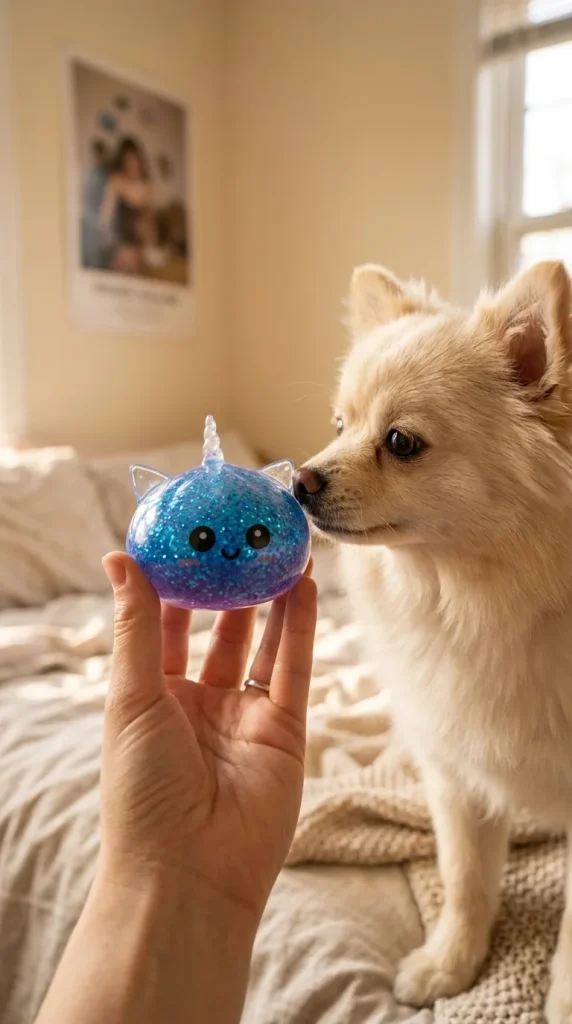 Glitter Dumpling Squishy Sininen Yksisarvinen pehmolelun seurassa