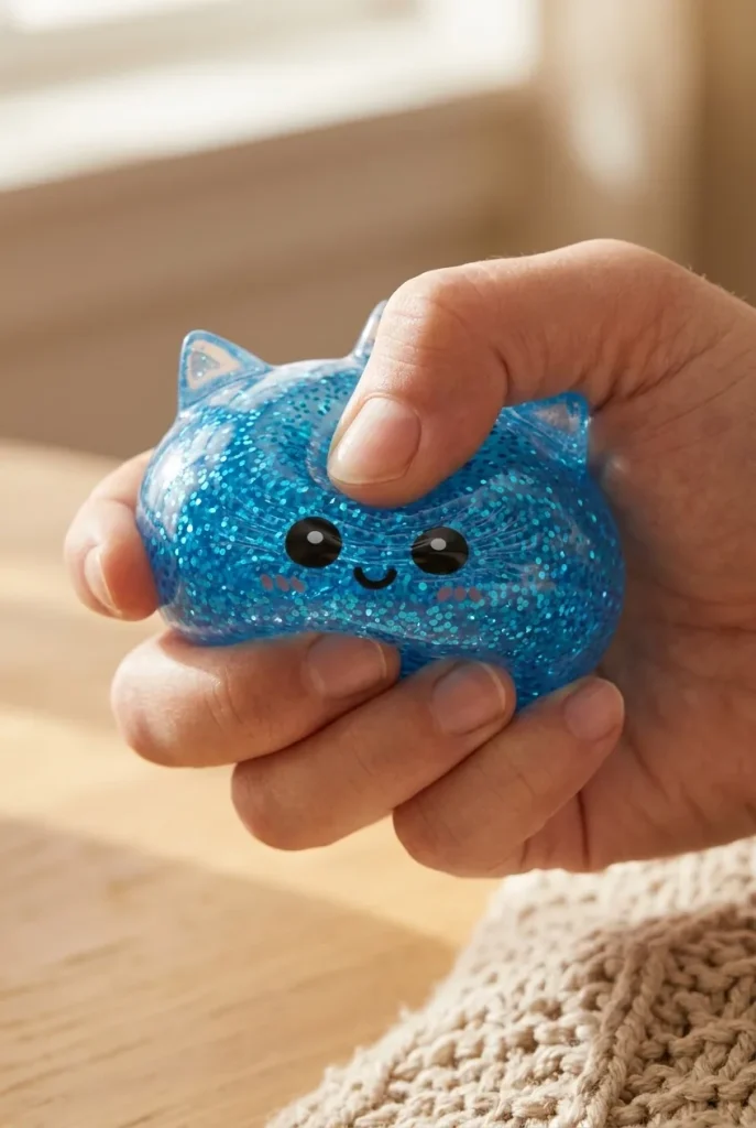 Glitter Dumpling Squishy Sininen Yksisarvinen puristuksessa