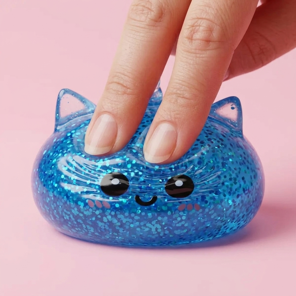Glitter Dumpling Squishy Sininen Yksisarvinen puristettuna kädessä