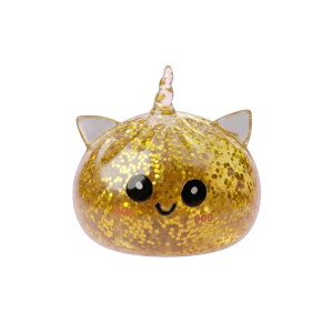 Kultainen Yksisarvinen Dumpling Squishy Glitter puristettuna kädessä