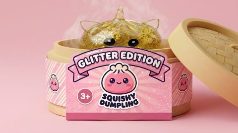Kultainen Yksisarvinen Dumpling Squishy Glitter bambutyylisessä höyrytyskorissa