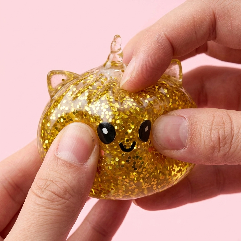 Kultainen Yksisarvinen Dumpling Squishy Glitter slow rise -efekti toiminnassa