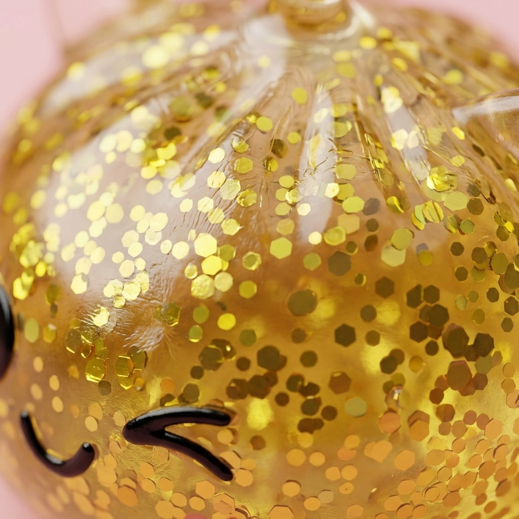 Kultainen Yksisarvinen Dumpling Squishy Glitter makrokuva vaahdon pinnasta