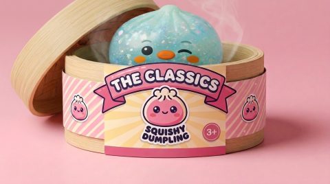 Squishy Dumpling Pingviini Mintunvihreä bambutyylisessä höyrytyskorissa