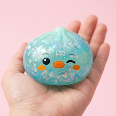 Squishy Dumpling Pingviini Mintunvihreä kädessä — kokovertailu