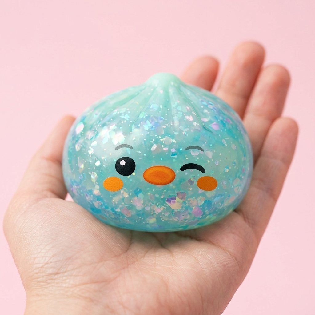 Squishy Dumpling Pingviini Mintunvihreä kädessä — kokovertailu