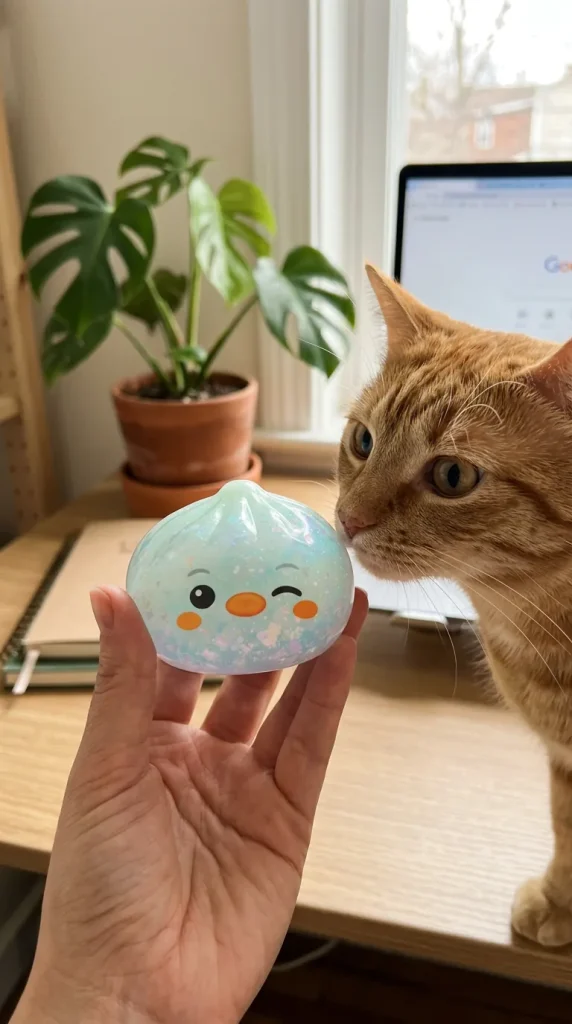 Squishy Dumpling Pingviini Mintunvihreä pehmolelun seurassa