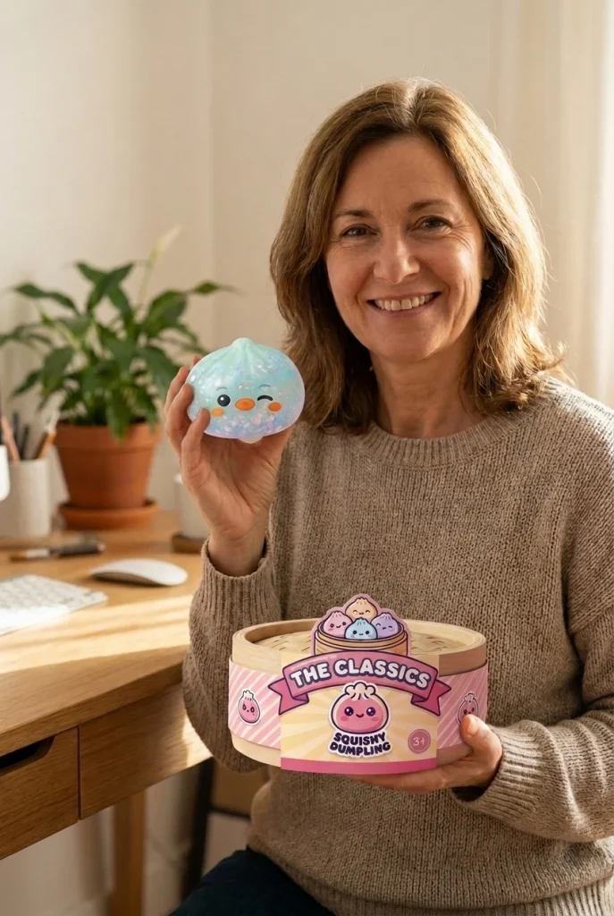 Squishy Dumpling Pingviini Mintunvihreä pakkauksensa kanssa