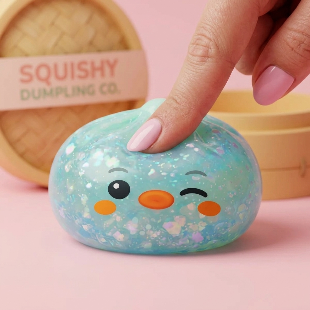 Squishy Dumpling Pingviini Mintunvihreä puristettuna kädessä