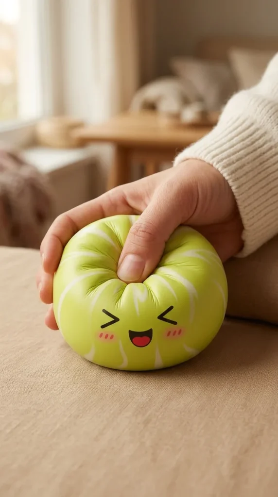 Squishy Dumpling Mystery Happy Faces -yllätyspakkaus puristuksessa