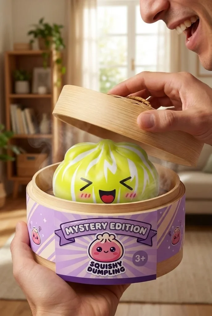 Squishy Dumpling Mystery Happy Faces -yllätyspakkaus avauksen hetkellä