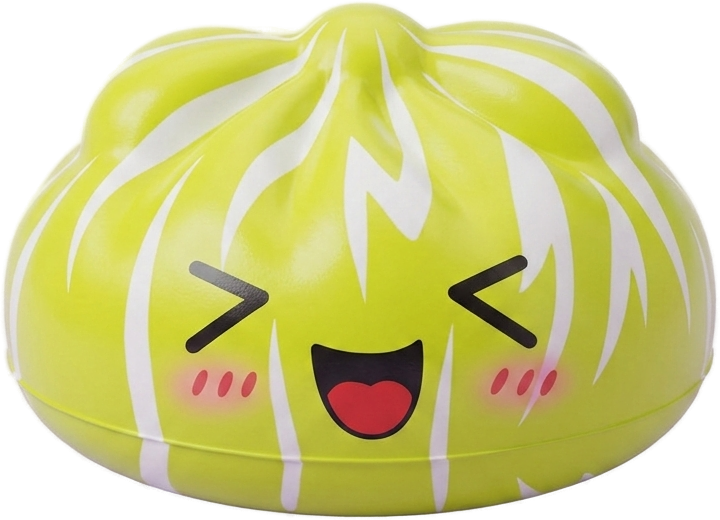 Squishy Dumpling Mystery Happy Faces -yllätyspakkaus puristettuna kädessä