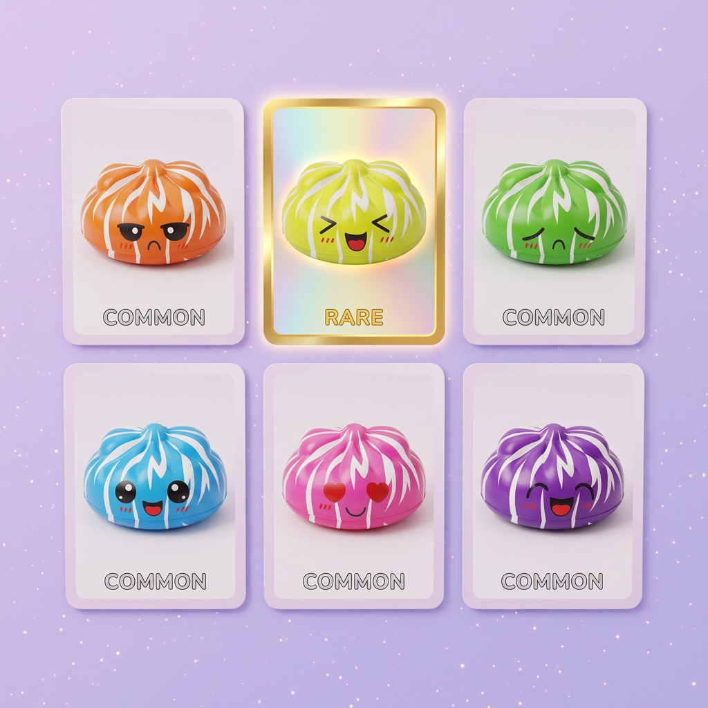 Squishy Dumpling Mystery Happy Faces -yllätyspakkaus puristettuna kädessä