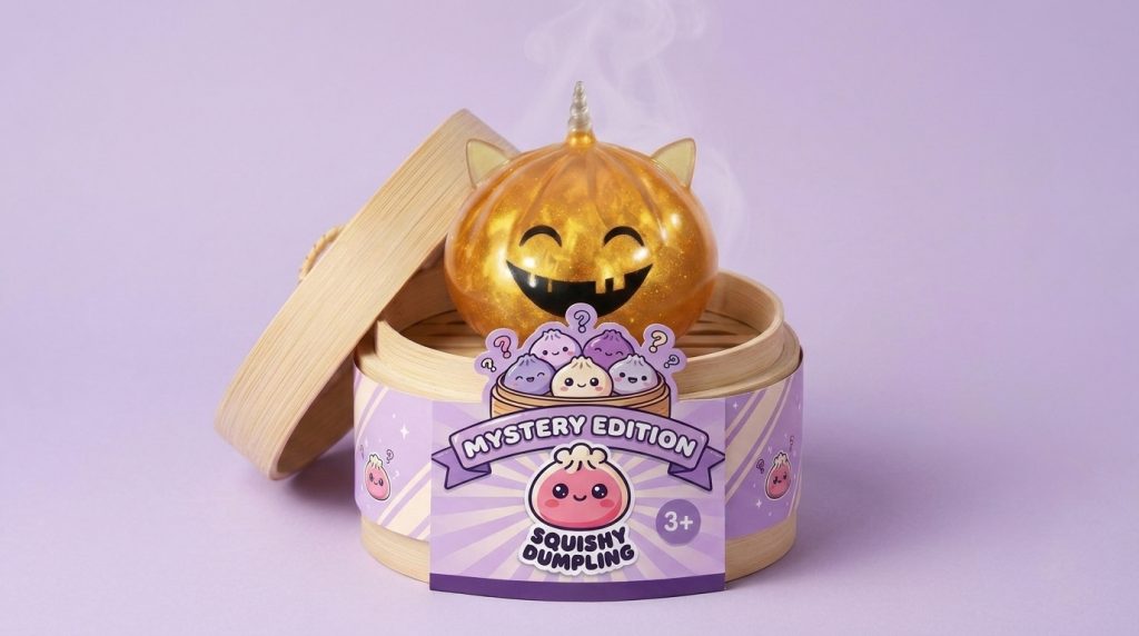 Squishy Dumpling Mystery Halloween Yksisarvinen bambutyylisessä höyrytyskorissa