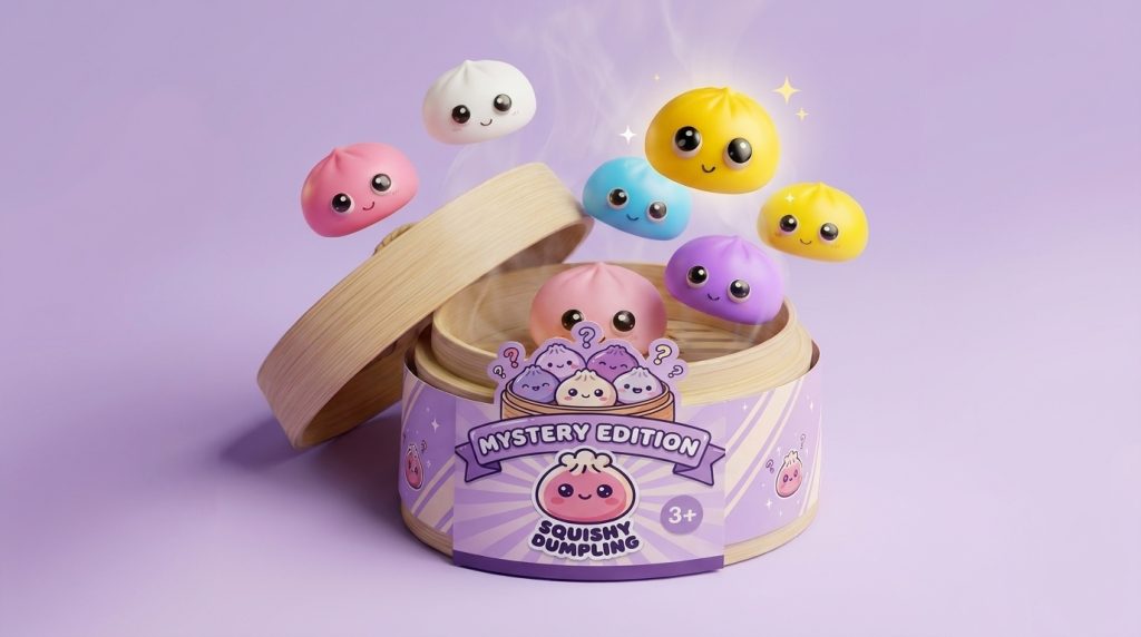 Dumpling Squishy Mystery Pop Isot Silmät puristettuna kädessä