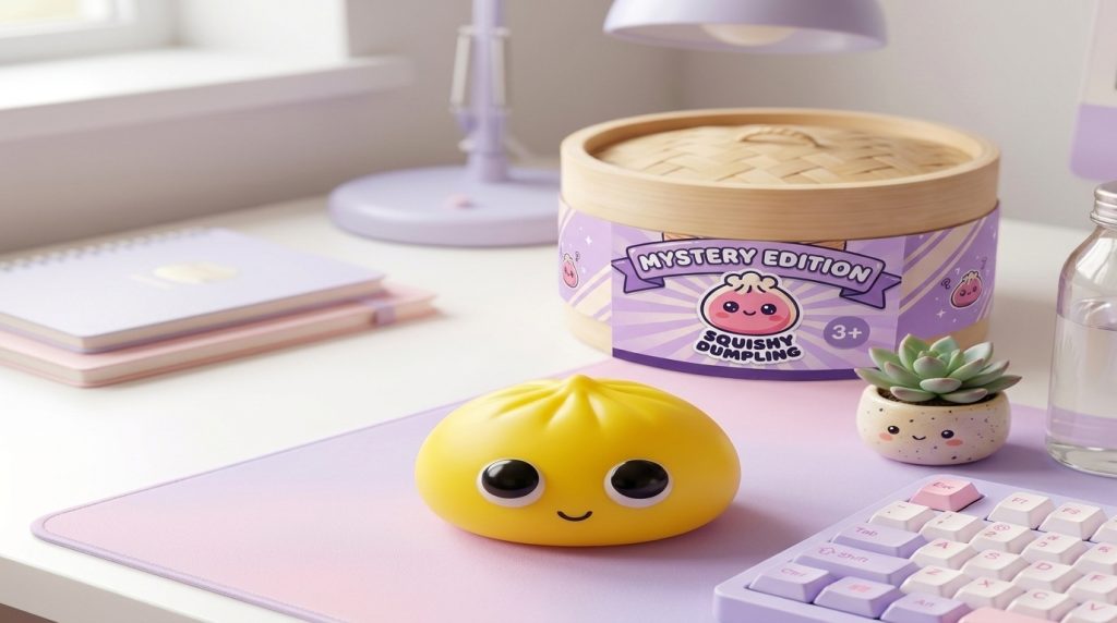 Dumpling Squishy Mystery Pop Isot Silmät arkisessa asetelmassa