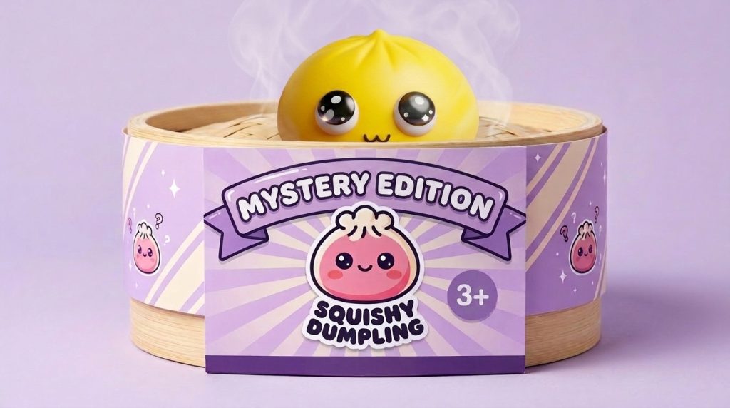 Dumpling Squishy Mystery Pop Isot Silmät bambutyylisessä höyrytyskorissa