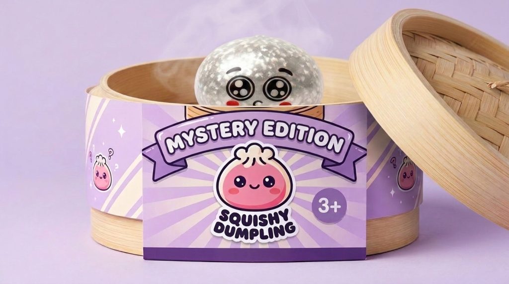 Dumpling Squishy Mystery Puppy Eyed -yllätyspakkaus bambutyylisessä höyrytyskorissa