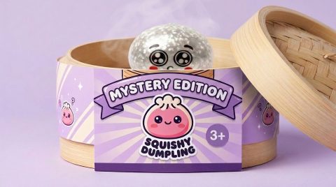Dumpling Squishy Mystery Puppy Eyed -yllätyspakkaus bambutyylisessä höyrytyskorissa