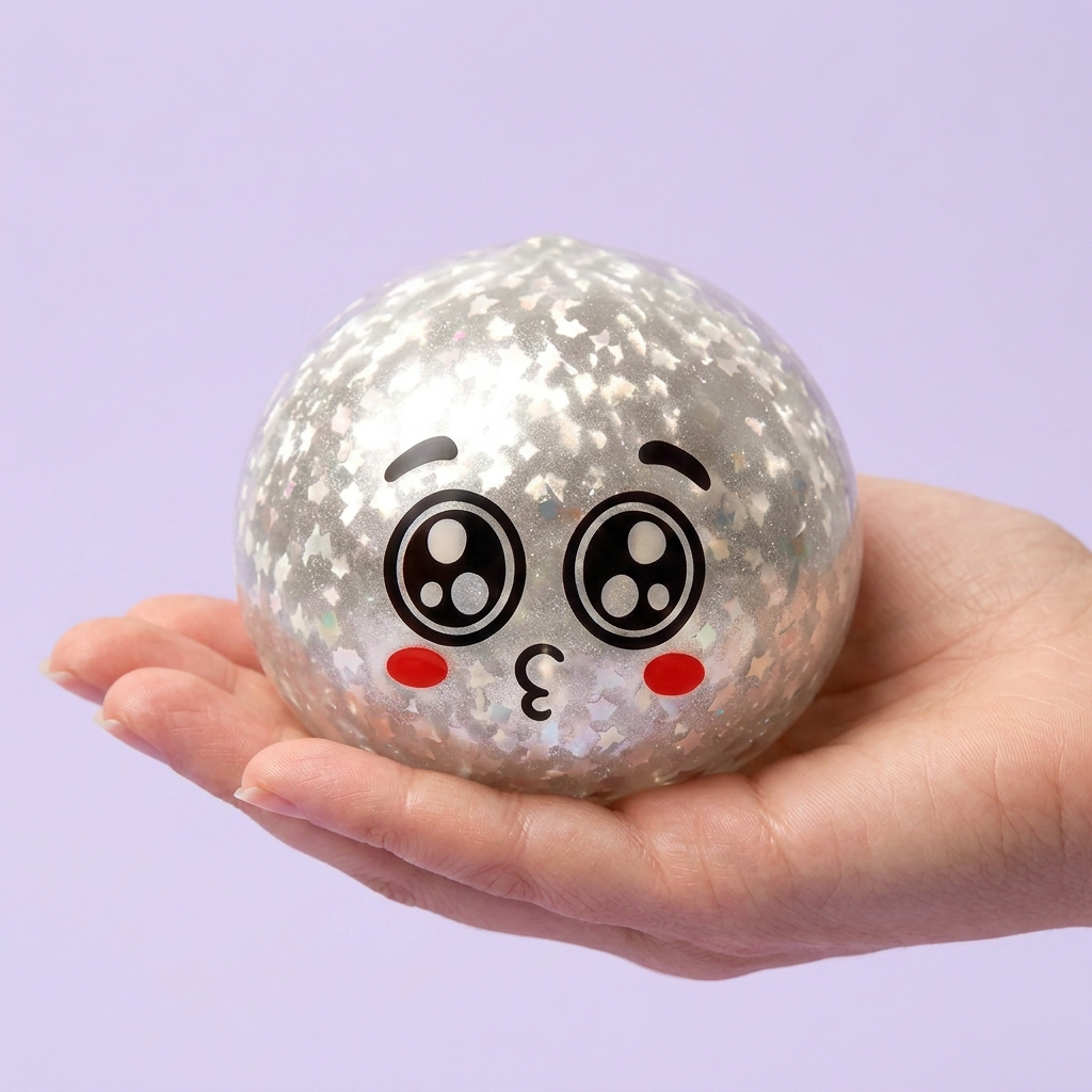 Dumpling Squishy Mystery Puppy Eyed -yllätyspakkaus kädessä — kokovertailu