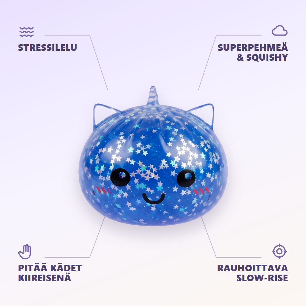 Squishy Dumpling Yksisarvinen Mystery Glitter infografiikka: tärkeimmät edut