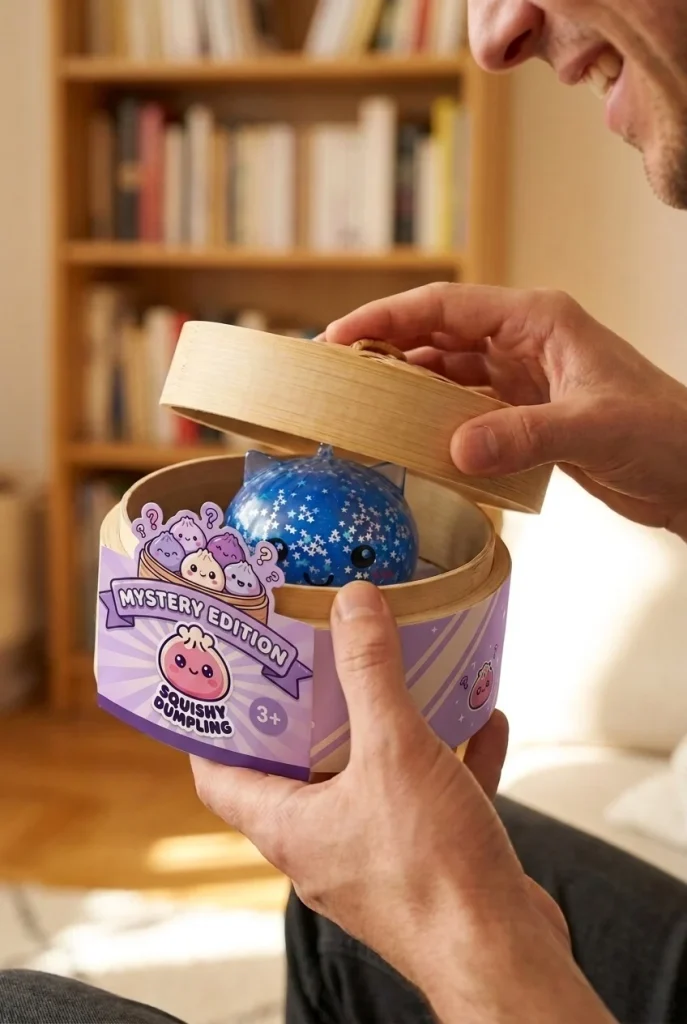 Squishy Dumpling Yksisarvinen Mystery Glitter avauksen hetkellä