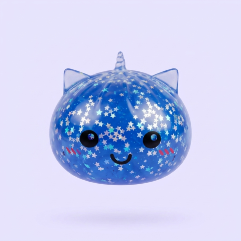 Squishy Dumpling Yksisarvinen Mystery Glitter puristettuna kädessä