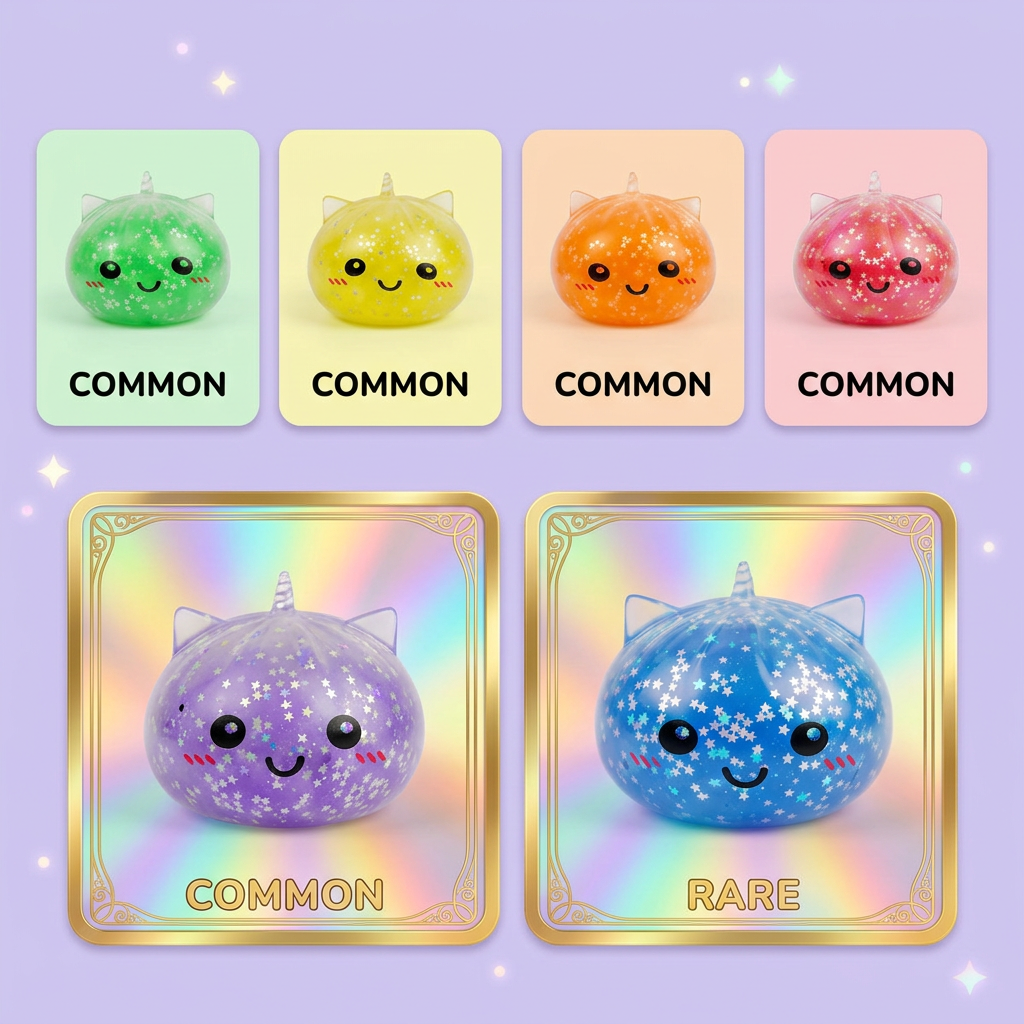 Squishy Dumpling Yksisarvinen Mystery Glitter puristettuna kädessä