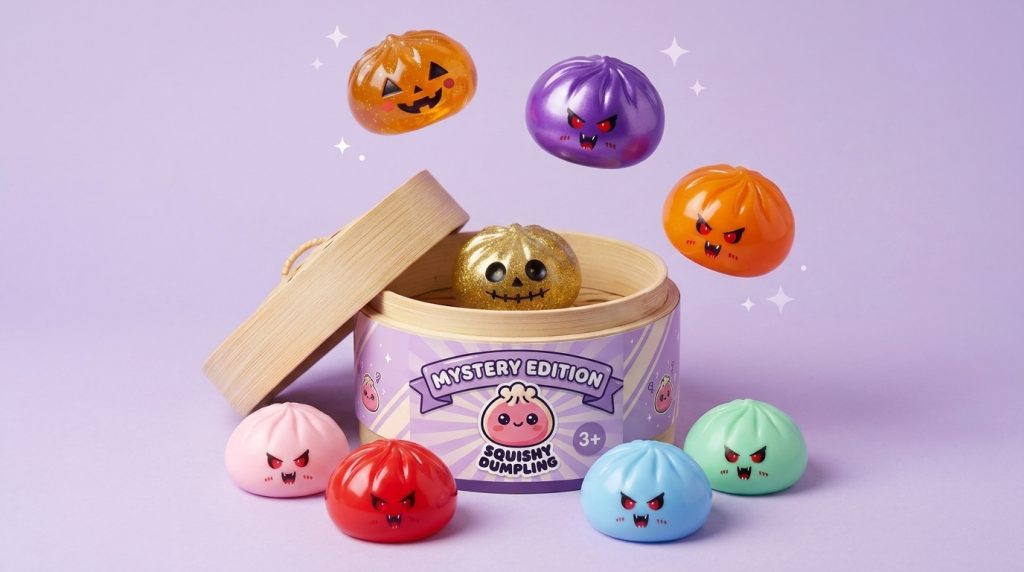 Squishy Dumpling Vampire Mystery Karmiininpunainen puristettuna kädessä