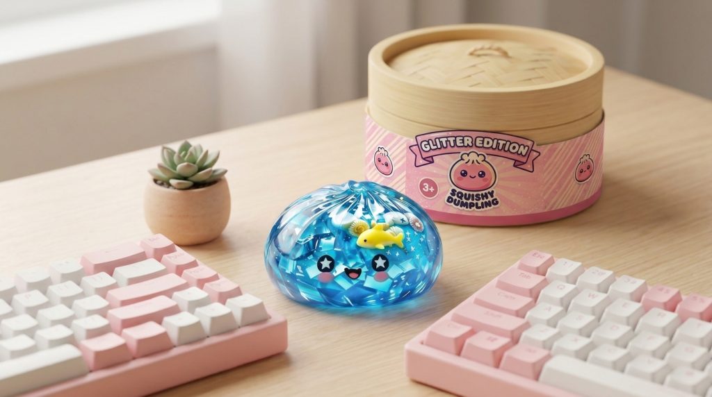 Glitter Dumpling Squishy Ocean Koralliriutta arkisessa asetelmassa
