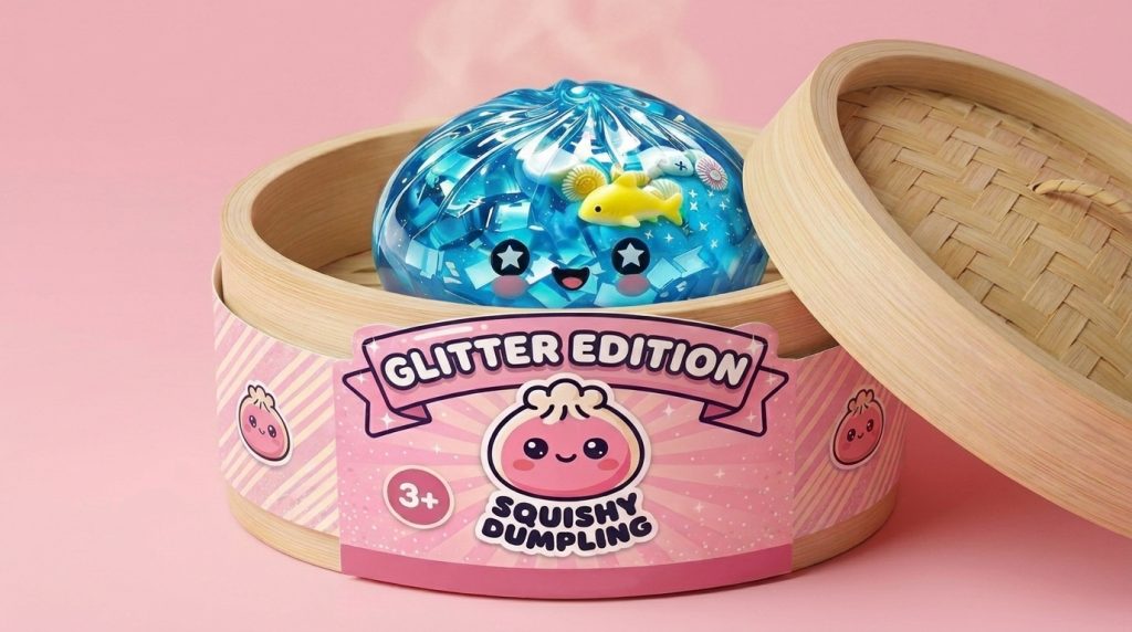 Glitter Dumpling Squishy Ocean Koralliriutta bambutyylisessä höyrytyskorissa