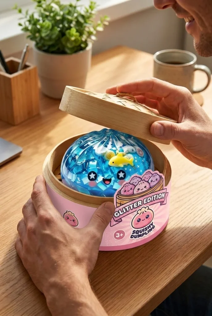 Glitter Dumpling Squishy Ocean Koralliriutta avauksen hetkellä