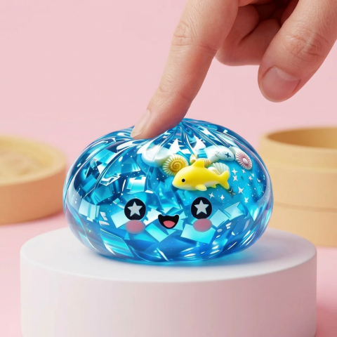 Glitter Dumpling Squishy Ocean Koralliriutta puristettuna kädessä