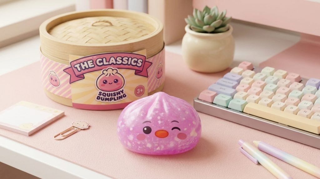 Penguin Dumpling Squishy Karkkipinkki arkisessa asetelmassa